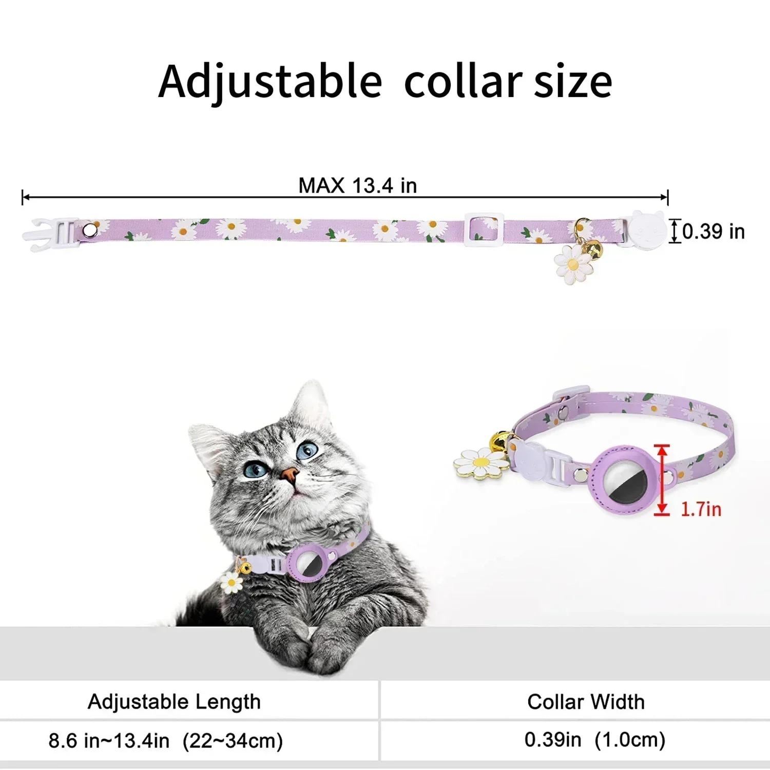 Lovely Aritag Protective Case Anti-Lost Cat Collar Adjustable Kitten Collar with Bell Light Weight Puppy Necklace Pet Supplies