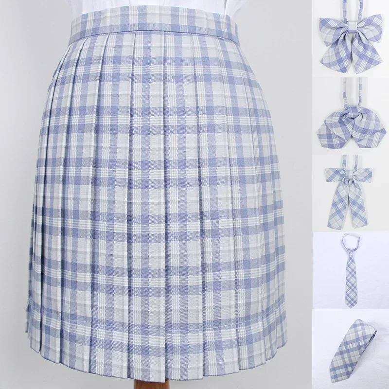 School Dresses Light Blue Plaid Pleated Skirt High Quality JK Uniform Skirt Students Anime Sailor Suit High Waist Short Skirts
