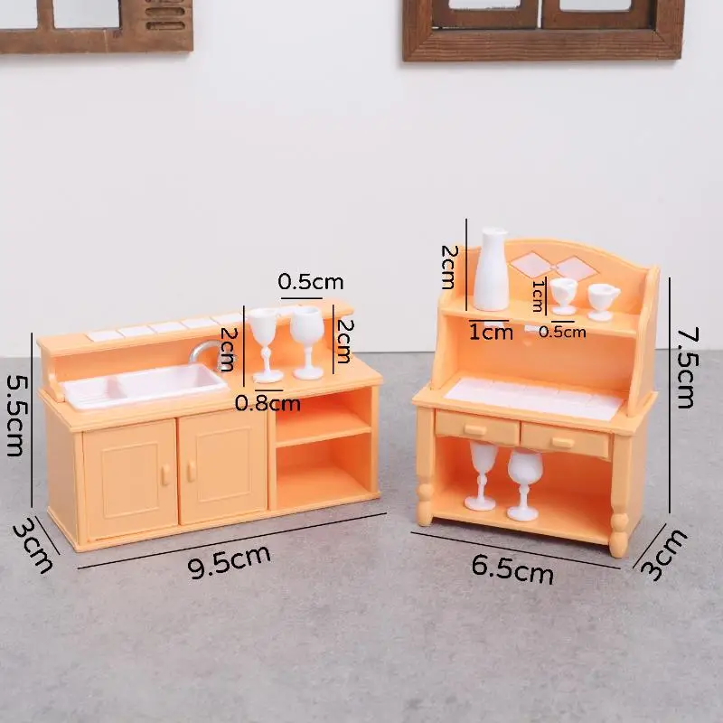 (.) 1 Set Dollhouse Kitchen Furniture Kit 1:12 Scale Sink Cabinet With Wine Glasses Dollhouse Accessory For Kids Pretend Play view 6