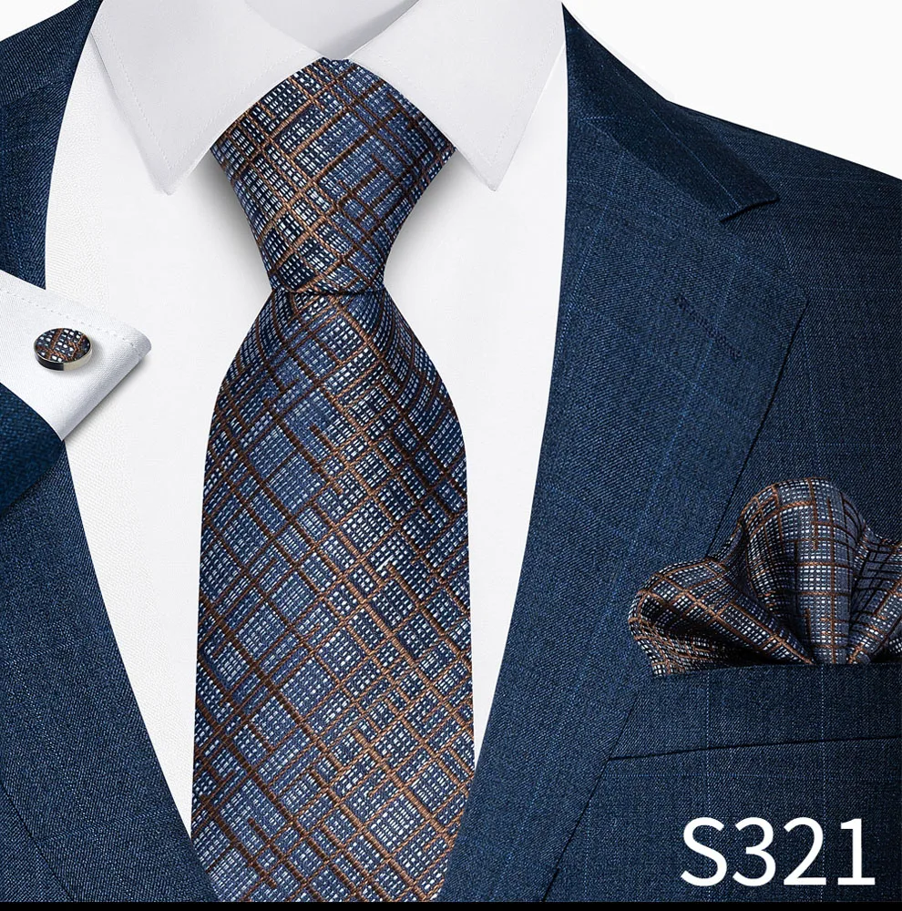 Hochwertiges 8-cm-Krawatten-Einstecktuch-Set für Herren, schwarz, blau gestreift, Hochzeitsgeschenk, Krawatte, Anzug-Accessoires, passend für den Arbeitsplatz – Detail 7