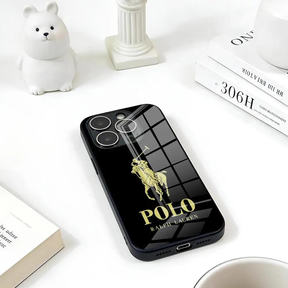 Funda para Teléfono Ralphs-S LaureneS Polo para iPhone 17 16 15 14 13 12Pro Max Xr Air Plus, Carcasa Rígida de Vidrio Negro y Plateado