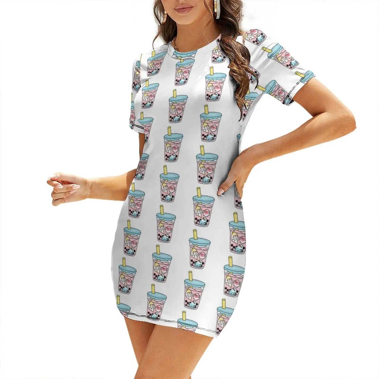 

Bubble Boba Tea, Cody the Lovebird and Friends Short-Sleeved Dress clothing women summer 2025 dress dresses Dress