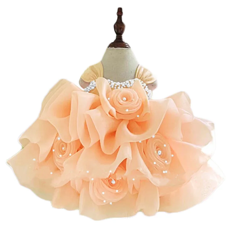 Maßge schneiderte niedliche knielange Rosette Blume Prinzessin Ballkleid Blumen mädchen Geburtstag Karneval Festzug Leistung Party kleid