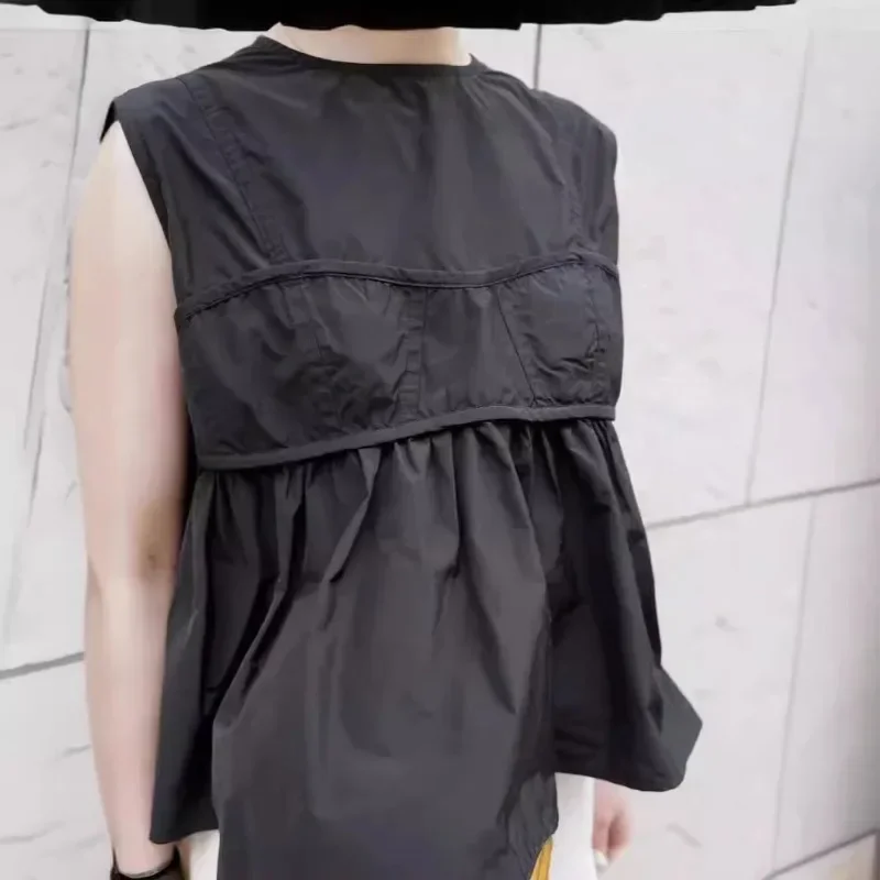 Loose Hem Blusas Round Neck Back Bandage Bow Shirts & Blouses Japanese Camisas Sleeveless Ropa Mujer Summer 2024 New Tops