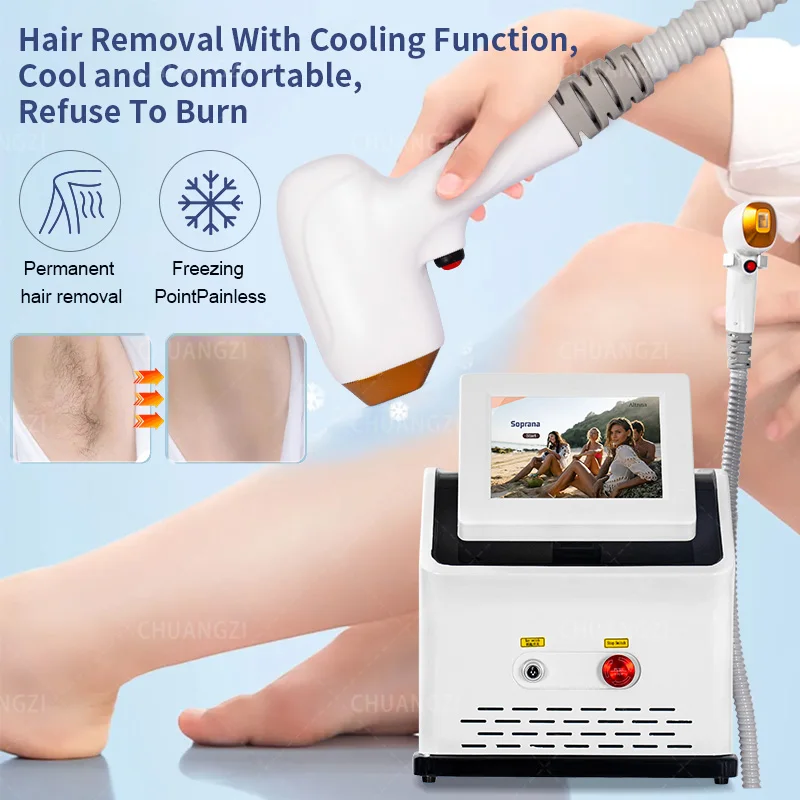 Portable 808nm Diode Laser Hair Removal Machine Smart 3 Waveleng 755nm 808nm 1064nm Freezing Point Cooling System High Power CE