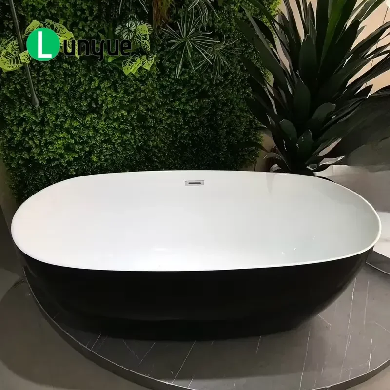Black Acrylic Freestanding Bathtub Ultra-thin Edge Oval Soaking Tub for Modern Bathroom Home Spa Relaxation Durable Smooth