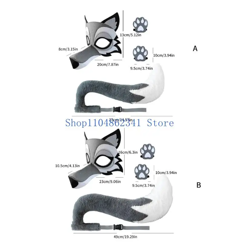 تشمل إكسسوارات 5ASD Wolf Cosplay Cosplay Wolf Face Mask Wolf Tail و Wloves for Kid Adult Masquerade Christmas Halloween Party