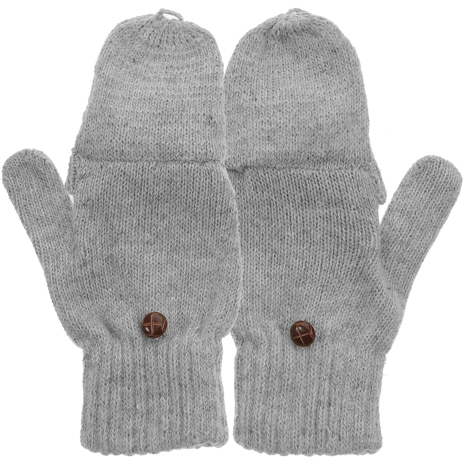 

Women Winter Warm Wool Knitted Grey Fingerless Gloves Convertible Mitten Cover Hand Washable Cold Mitten Gloves