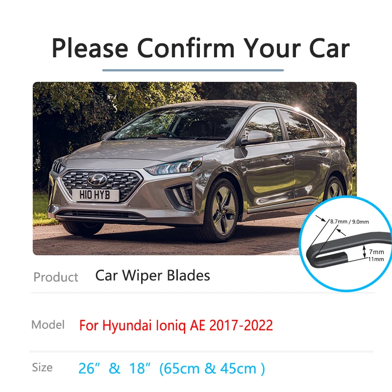 For Hyundai Ioniq 2017 2018 2019 2020 2021 2022 Auto Front Wiper Blades Washers Cutter Rubber Strip Refill Cleaning U J Hook Arm