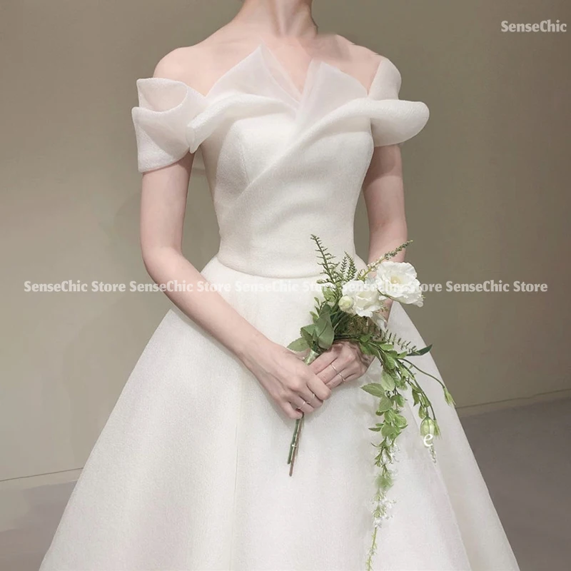 오프 숄더 프릴 웨딩 드레스 Tulle Korea 공식 민소매 Photoshoot 웨딩 드레스 Simple Bride 가운 드레스 맞춤형