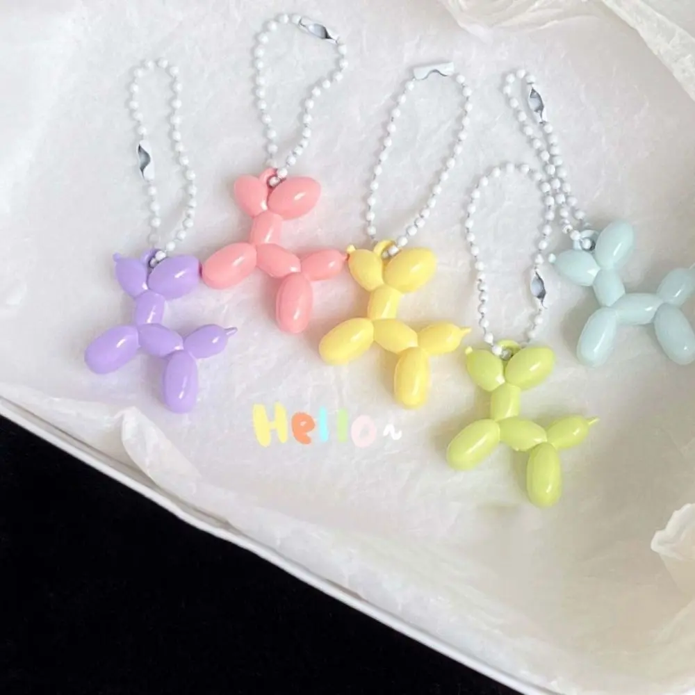 Creative Cream Colors Balloon Puppy Keychain Ball Chain Acrylic Cartoon Puppy Pendant Key Ring Trinket Gift