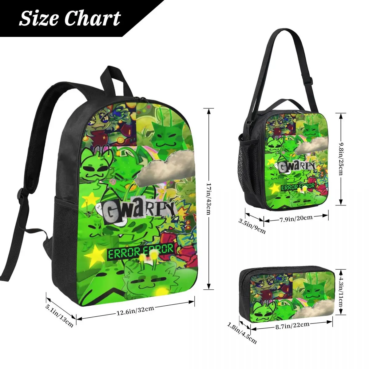 3Pcs Garten Of Banban Funny Games Backpack Set for Boy Girl Pen Bags Bookbag Sets with Lunch Box For School Students Knapsack
