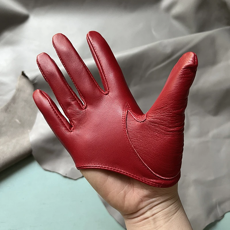Sunscreen Gloves Women's Single Genuine Leather Half-palm Gloves Real Sheepskin Stage Show Driving gloves No Lining
