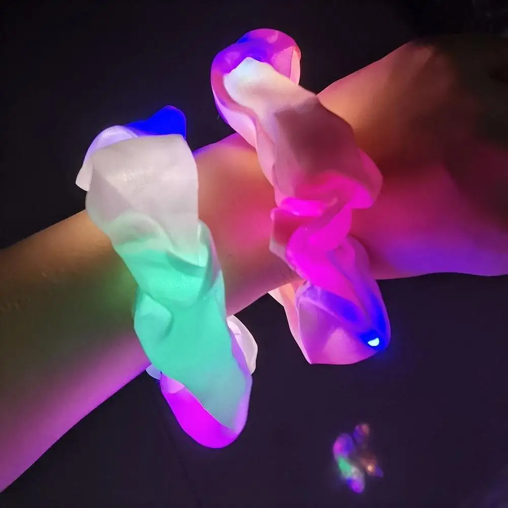 LED Light Hair Scrunchie Satin Elastic Hair Bands Ties Ropes For Women Girls Halloween Christmas Glow In The Dark Party Supplies