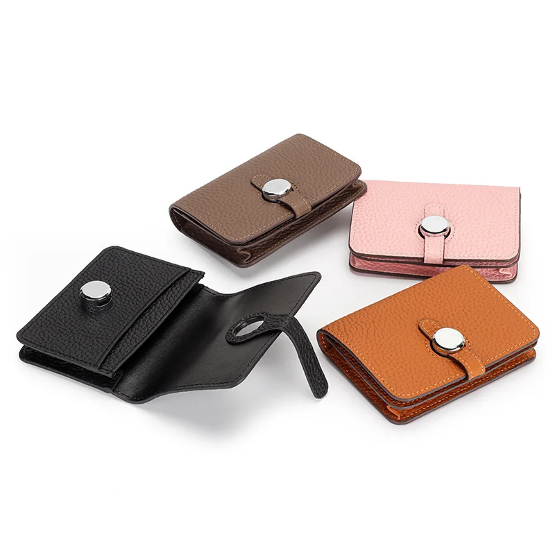 Fashion Cow Leather Card Bag Women Business Card Holder With Belt Large Capacity Small Credit Card Business Card Wallet