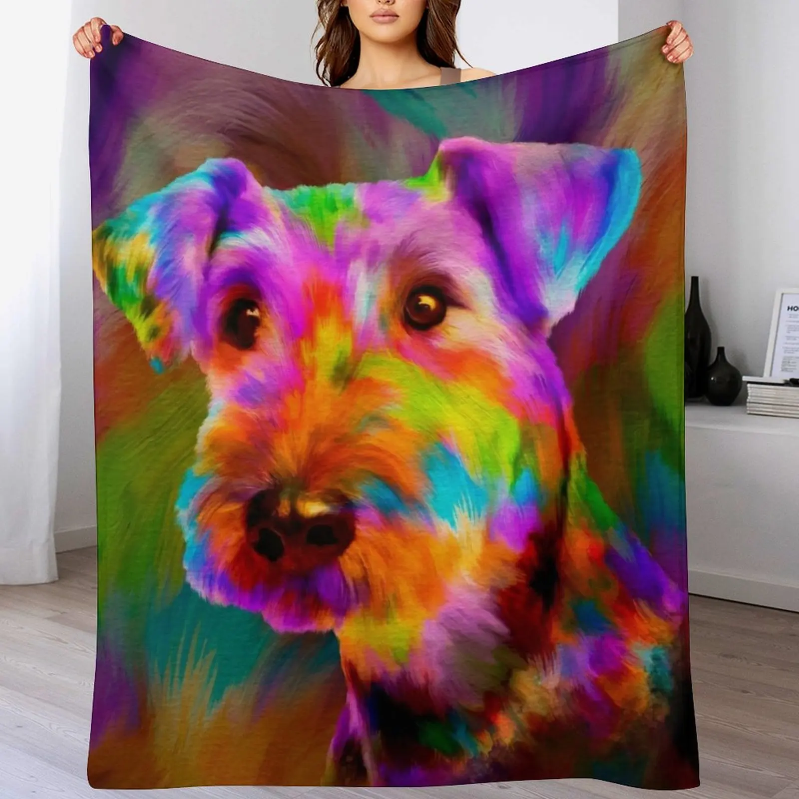 

Colorful Airedale Terrier Portrait Throw Blanket Decorative Beds Furrys Thin Blankets