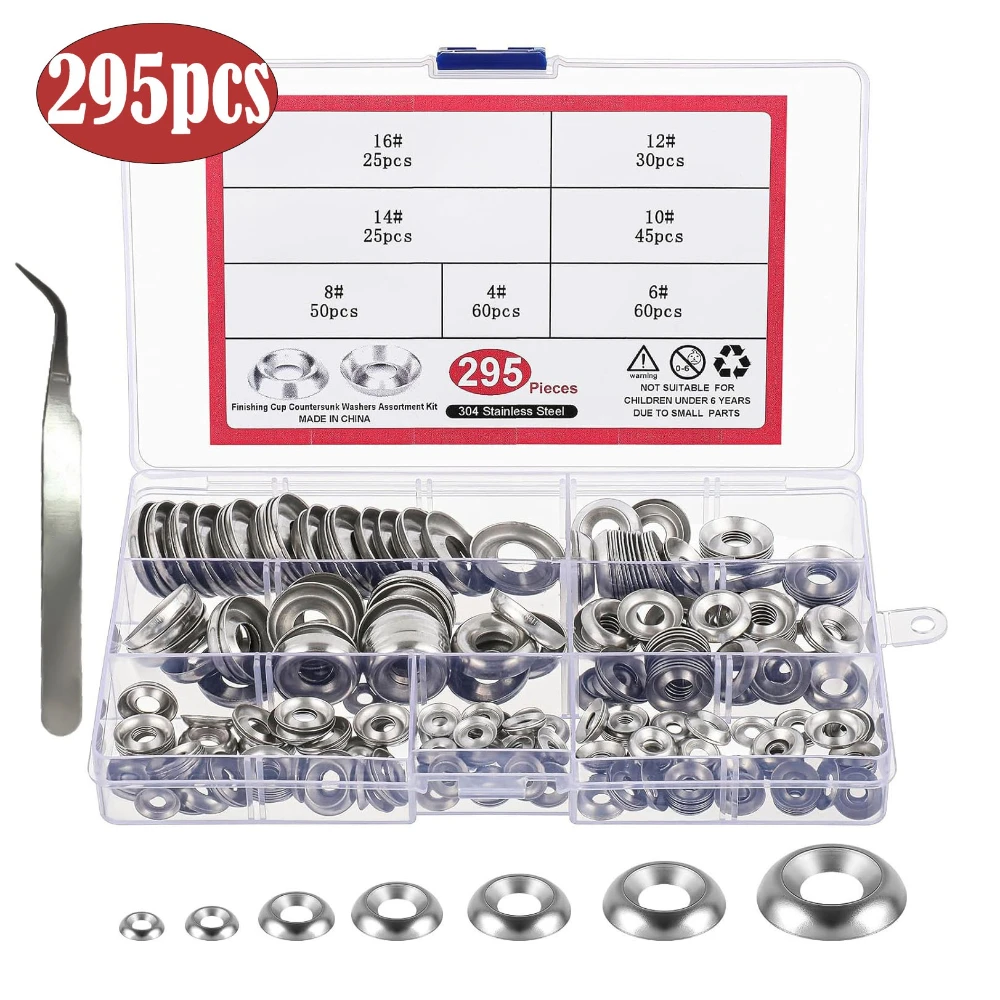 

295 шт., набор вогнуто-выпуклых прокладок из нержавеющей стали 304, 160 шт., прокладки «рыбий глаз», прокладка в форме чаши, коническая прокладка, комплект шайб