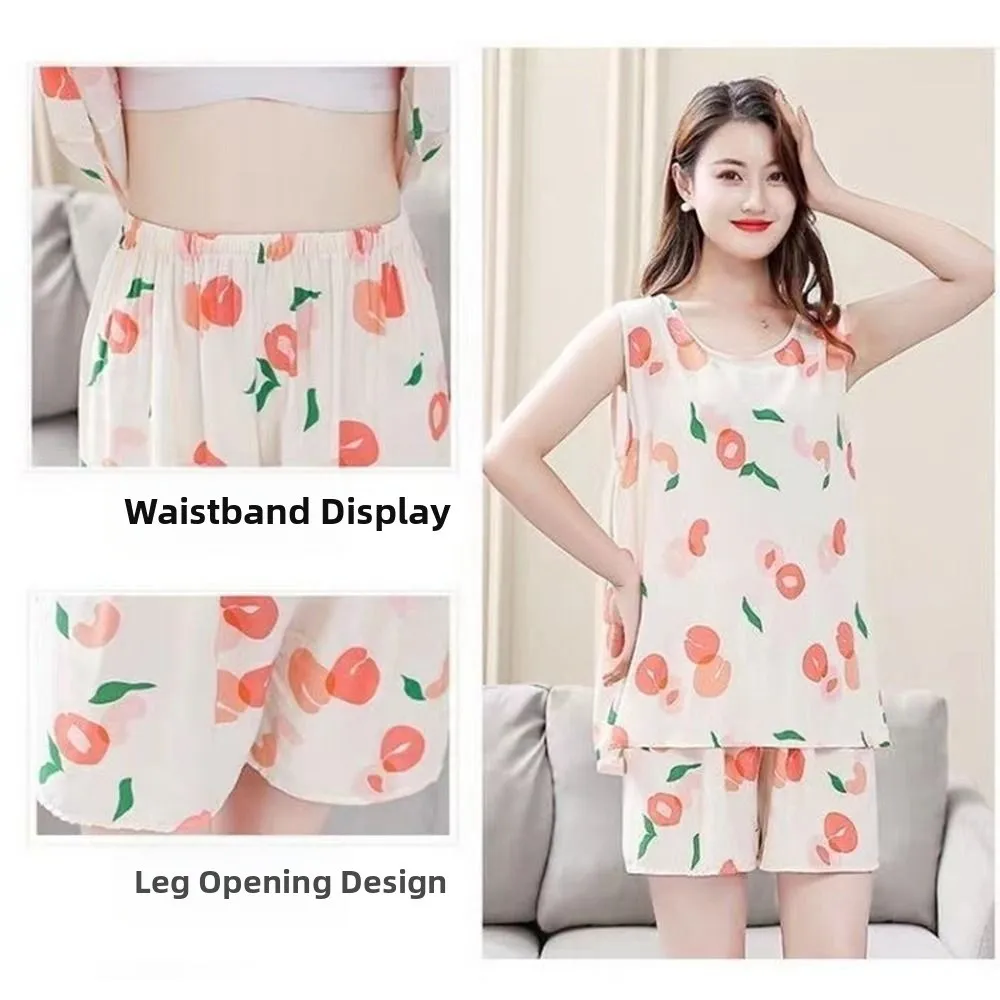 Niedliches Damen-Pyjama-Set, Baumwolle, Seide, Blumenmuster, Blumenmuster, Nachtwäsche, bequemes Gitter, zweiteilige Nachtwäsche, Frühling und Sommer