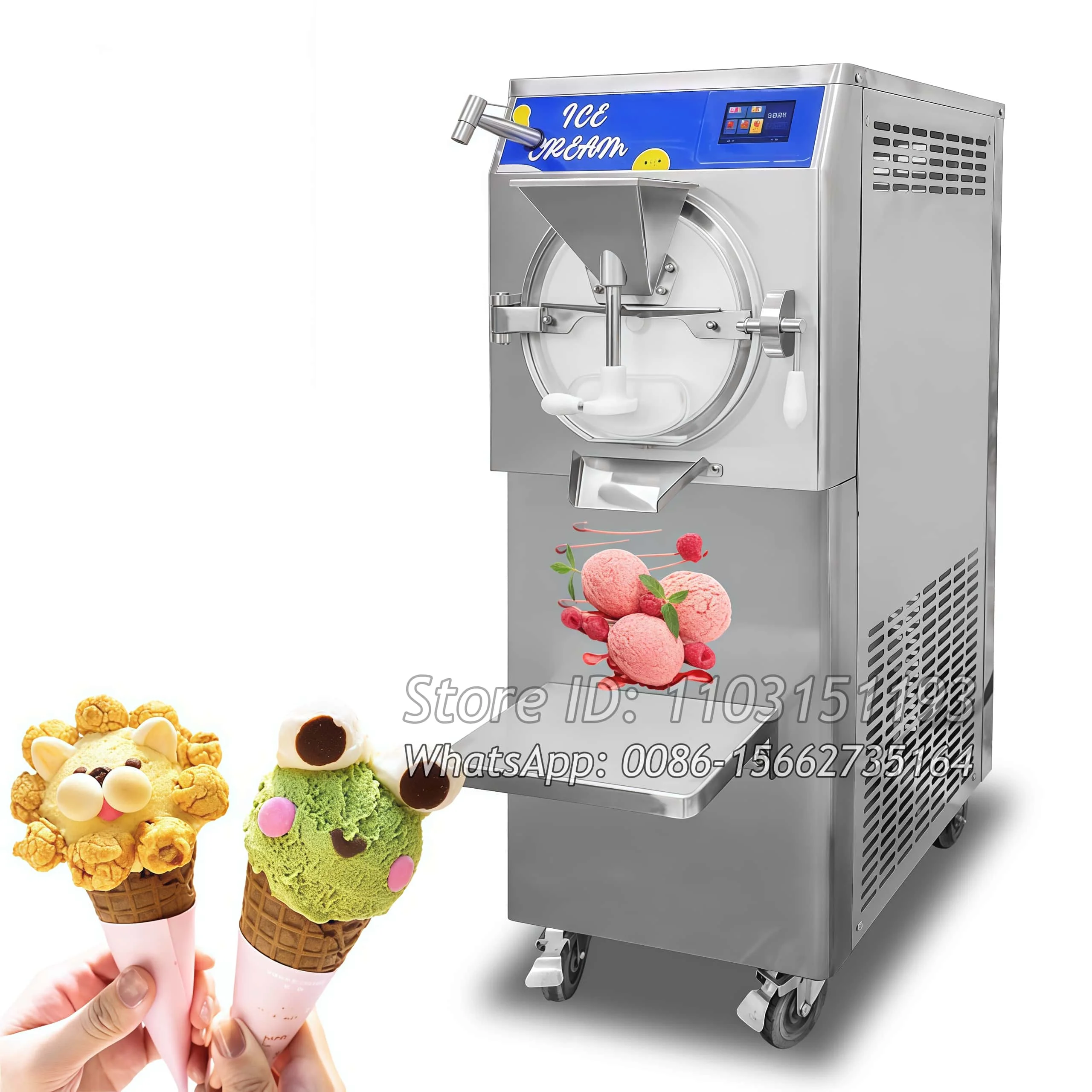 56L/h Gelato Machine 10 Programs Commercial Ice Cream Machine Mehen Batch Freezer Snack Machine Automatic Fresh Fruits