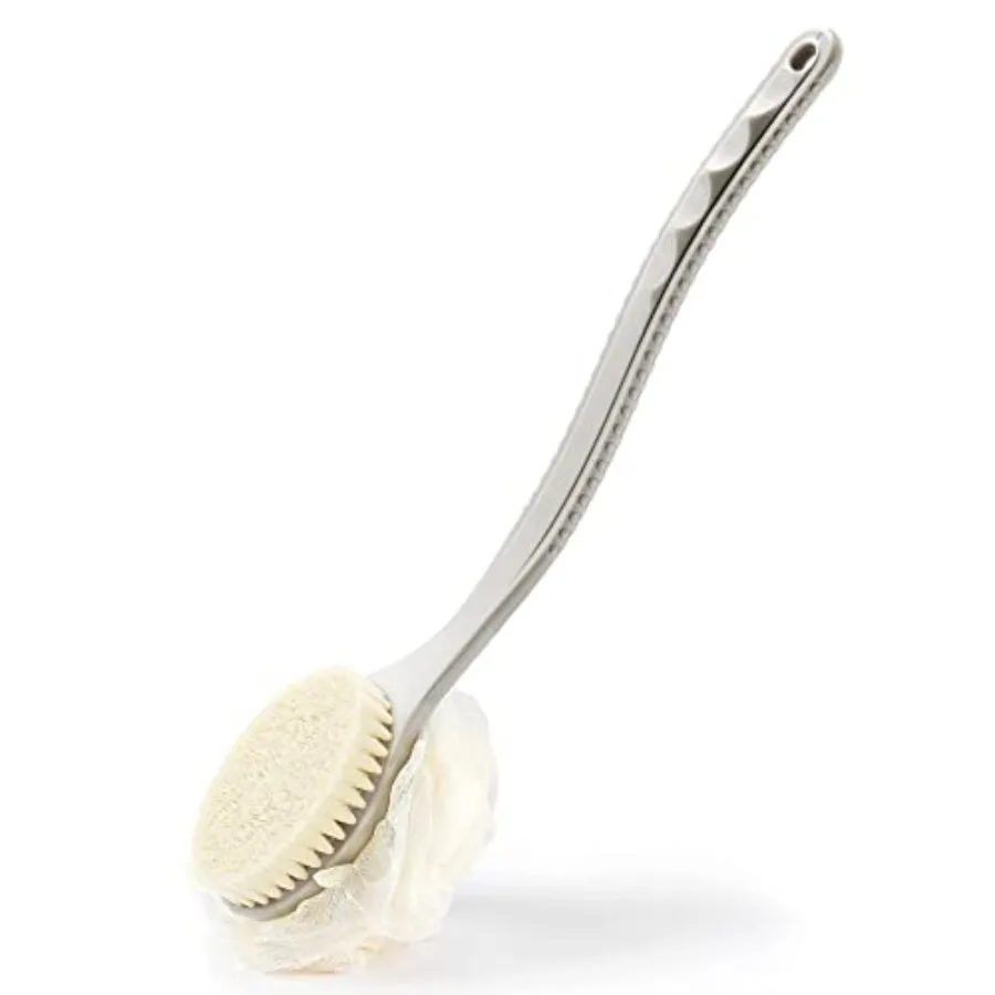 

Shower Body Brush with Bristles and LoofahBack Scrubber Bath Mesh Sponge with Curved Long Handle for Skin Exfoliating Bath Mass