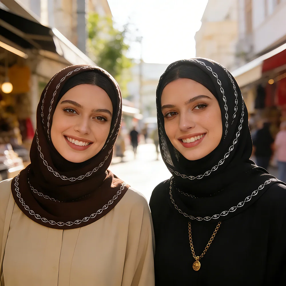 

Новый шифоновый длинный хиджаб 26 цветов, однотонный с цепочкой из страз, в исламском этническом стиле, платок, мусульманский модный хиджаб, 70x170 см