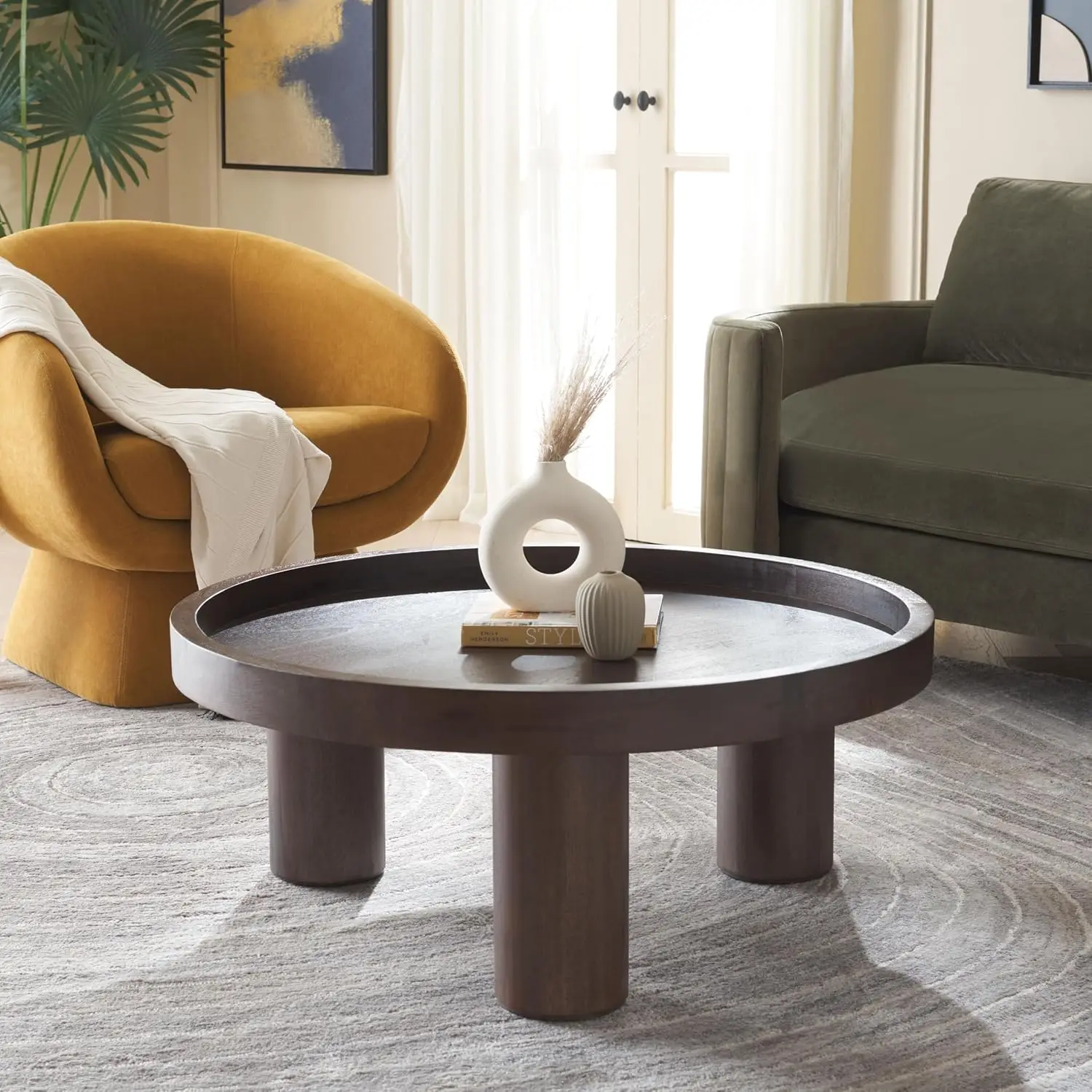 Brown 3-Leg Round Coffee Table, Customized