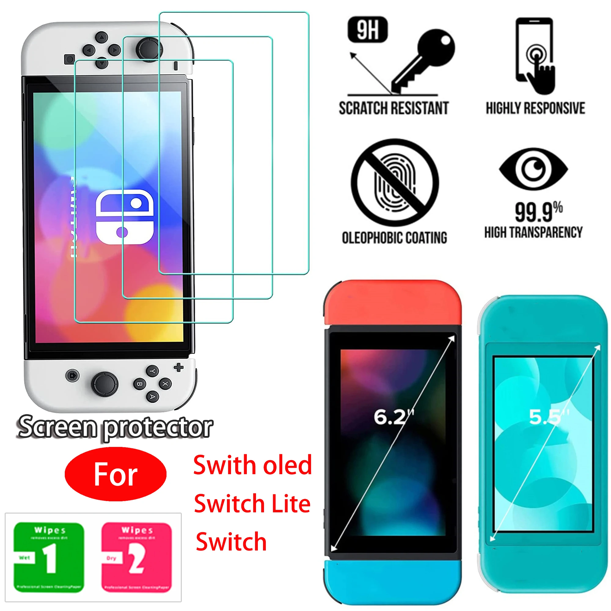 New Tempered Glass Screen Protector 9H Hardness Glass HD Blu-ray PET Nano Explosion-proof Film for Nintendo Switch Lite/NS OLED