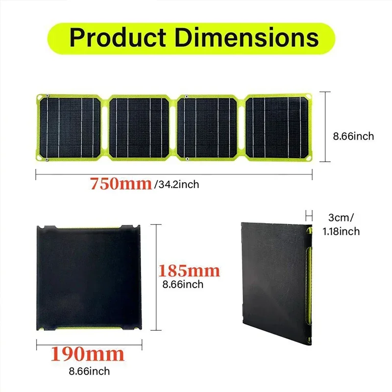 Outdoor 100W Portable Solar Panel 5V 9V 12V Foldable Solar Cell Phone Charger PD+USB For Camping Travel Fishing Power Station