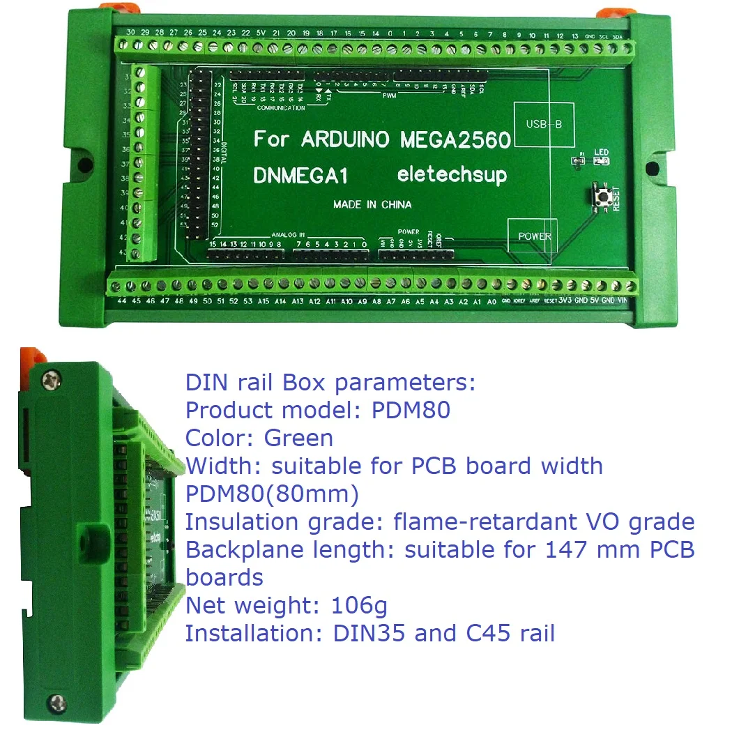 For Arduino MEGA-2560 R3 DIN Rail Mount Screw Terminal Block Adapter Module