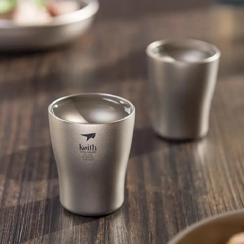

Keith Pure Titanium Wine Cup 2pcs 10ml Whisky Cup Household Double Double-layer Metal Liquor Glass Ti9304