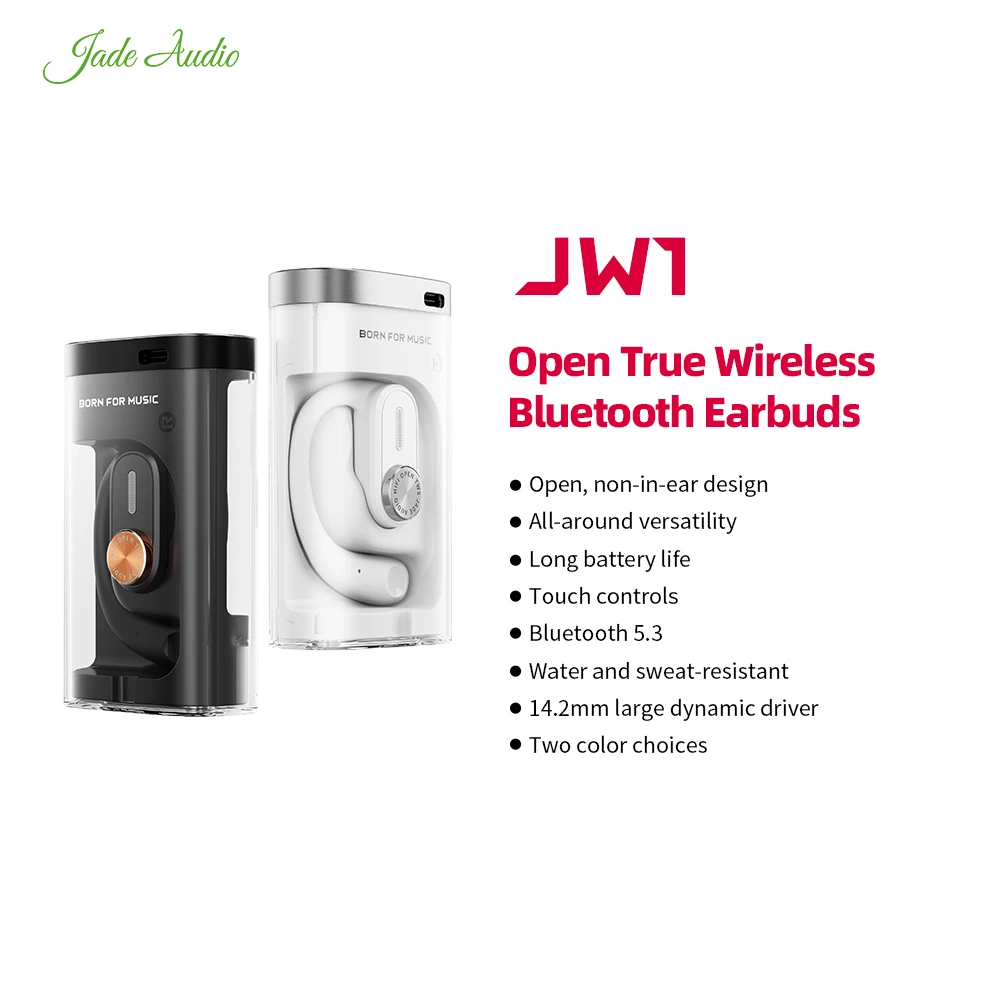 FiiO JadeAudio JW1 Open Ear TWS Bluetooth Earphone, HiFi Bass Stereo Sports Earbuds with Mic Low latency for Gamer/Audio/Rider