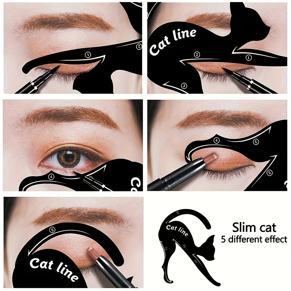 2 pçs estêncil de delineador para cima ferramenta de maquiagem dos olhos modelo shaper modelo gato linha estênceis cartão delineador linha de gato estênceis de delineador