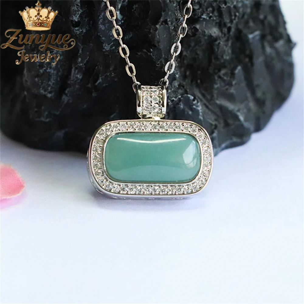 

Natural A-Grade Blue Water Jadeite Square Lucky Pendant Luxury Quality Jewelry Fashion Jewelry Exquisite Elegant Popular Charms