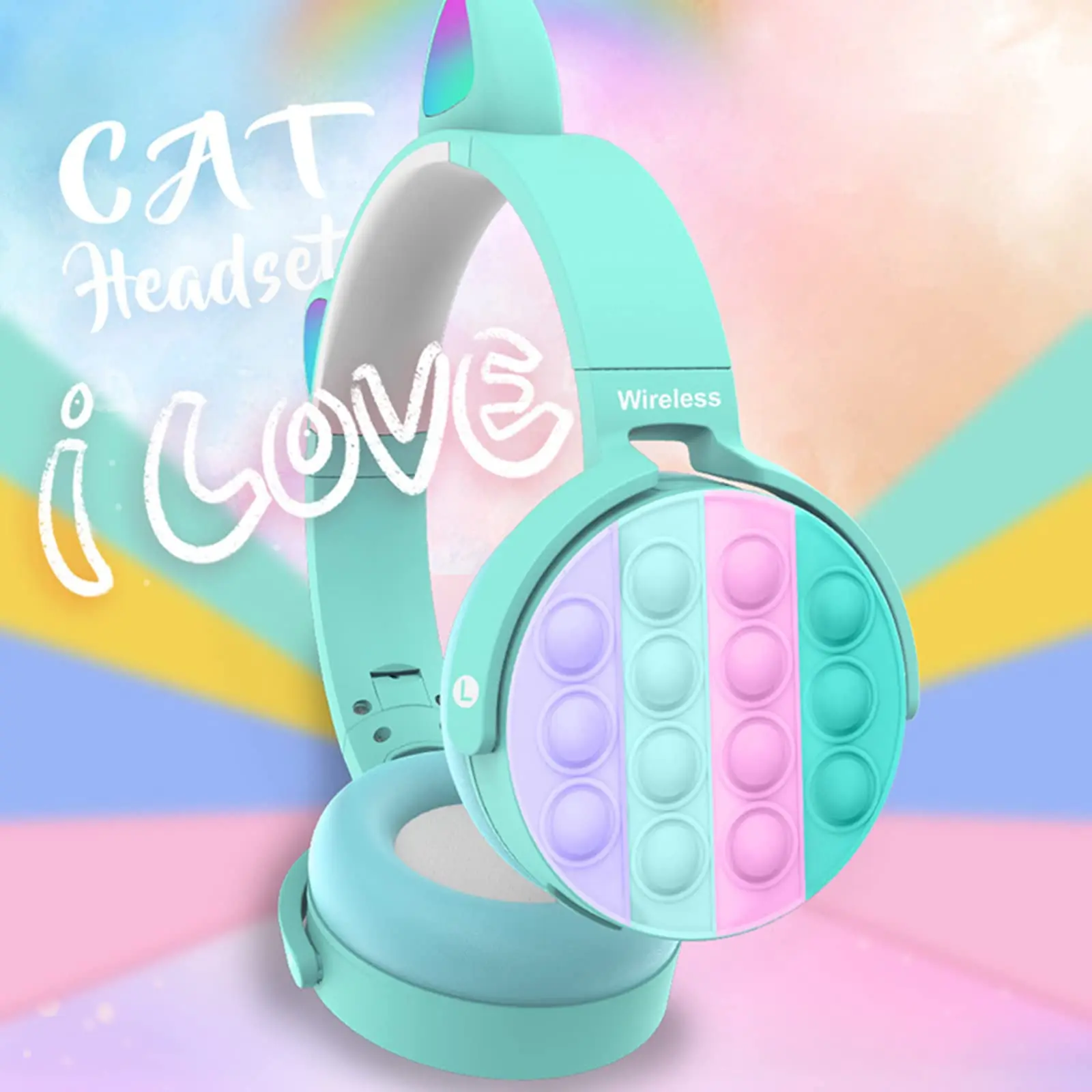 Cat Ear Head Mounted Children's Toy Headphones, Wireless Bluetooth Headphones, Popular Bubble Headphones, Stress Relieving Toys