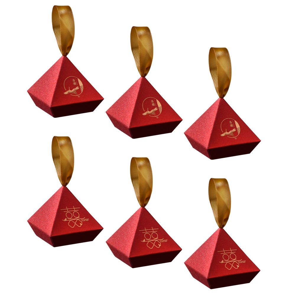 

6Pcs Chinese Style Candy Boxes Wedding Gift Paper Boxes Red Ribbon Party Favor Candy Storage Box for Special Events