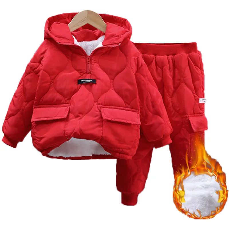 

2023 Winter Girls Boys Clothing Sets 2-10 Years Children Warm Thick Jackets Pants Suit Boy Coats Trousers Kids Tracksuit Outfit