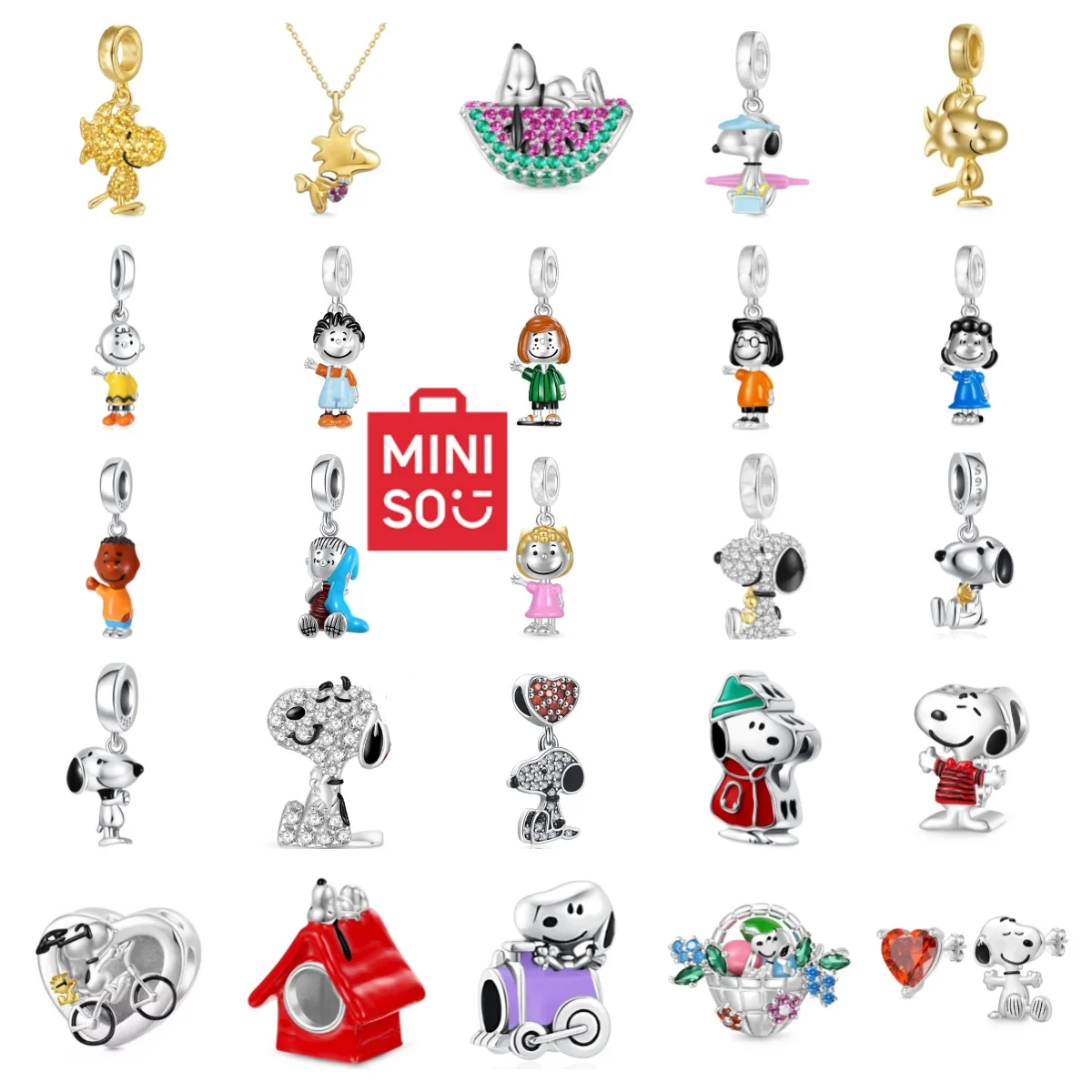 2025 MINISO Snoopy NPEANUTS@ Charlie Brown Linus Van Pendant Original 925 Silver Charm Fit Bracelet Bangle Diy Dangle For Women