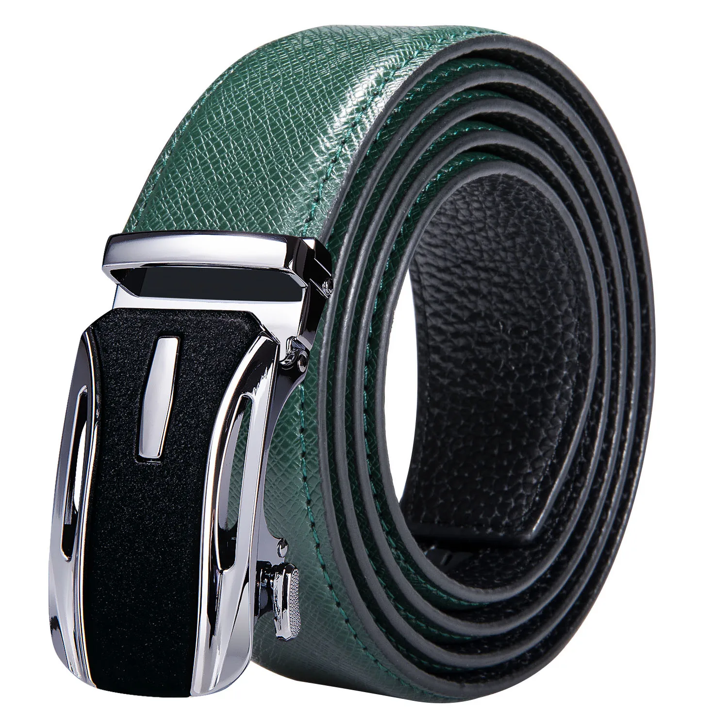 High Quality Green Faux Leather Belts For Men Metal Automatic Buckle Men's Belt Luxury Famous Brand Waist Strap DiBanGu