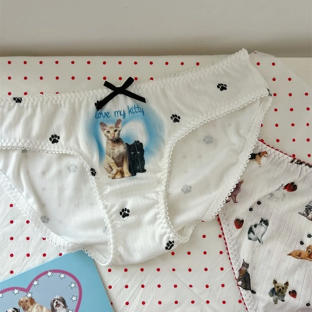 Underwear Lolita Puppy and Kitty Printed Panties Ice Silk Sweet Cat Paw Briefs Kawaii Y2K Dog Pattern Panties Girl