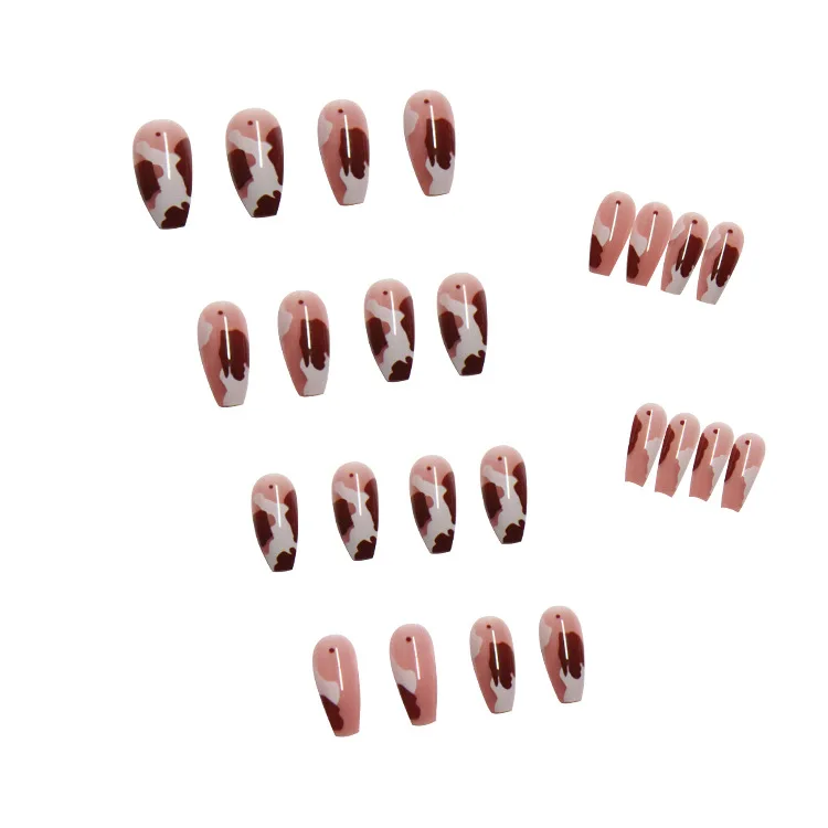 Faux ongles courts de Ballet, 24 pièces/boîte, blanc café, portable, presse sur tête carrée, couverture complète, finition amovible