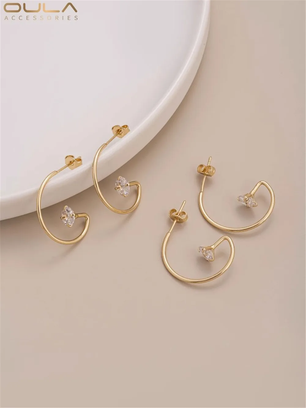 

14K Bag Gold Color G-shaped Zircon Earrings 925 Silver Needle Handmade Earrings Can Be Hung Accessories Diy Earrings Accessories