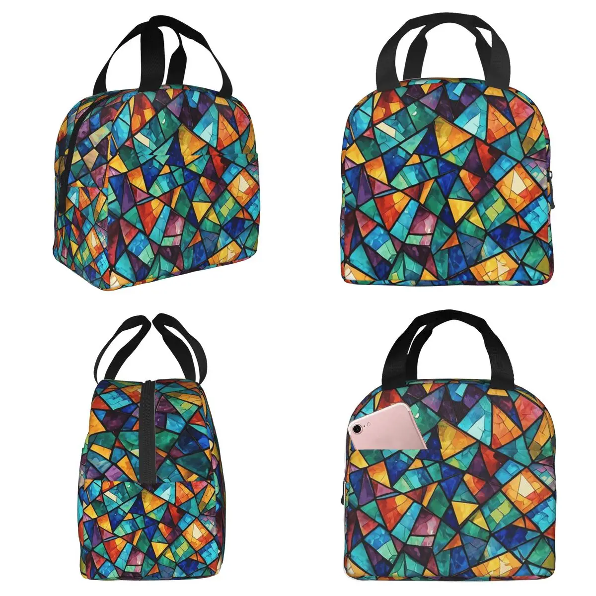 Abstract Stained Glass Tree Insulated Lunch Bag for Kids School Cooler Thermal Food Box Tote Portable Lunch Boxes Container