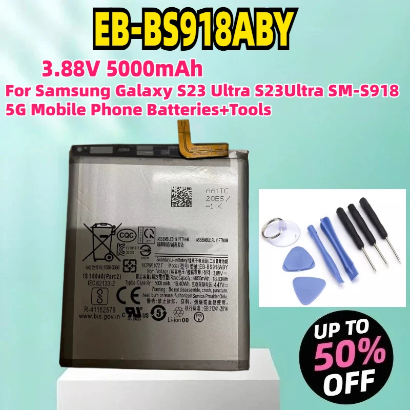 

EB-BS918ABY 3,88 В 5000 мАч Сменный аккумулятор для Samsung Galaxy S23 Ultra S23Ultra SM-S918 5G Аккумуляторы для мобильных телефонов + инструменты