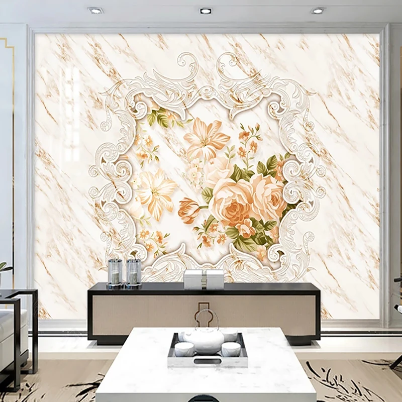 European Hand Painted Flower Marble Pattern Wallpaper Wall Stickers Papel De Parede Painting Fresco Home Decor For Living Room