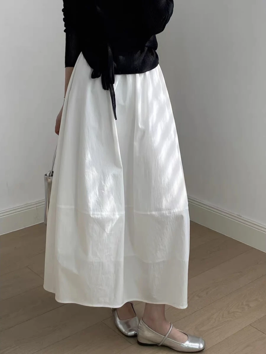 

plus Size Women's White Flower Half Skirt Korean Style High Waist Slimming Loose Midi Puffy Skirt Summer New Arrival