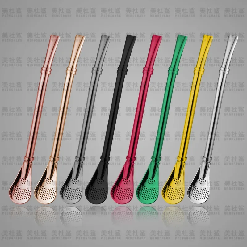 Colorful 304 Stainless Steel Tea Drinking Straws Spoon Yerba Mate Tea Filter Reusable Bombilla Gourd Tea Tools Bar Accessories