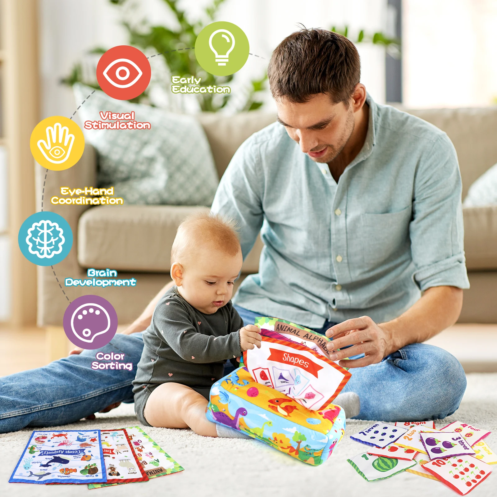 صندوق مناديل الطفل الملونة لينة لعبة حسية ل 0-18 متر طفل إصبع ممارسة ضخ وشاح حريري الهدايا ألعاب تعليمية مونتيسوري #6
