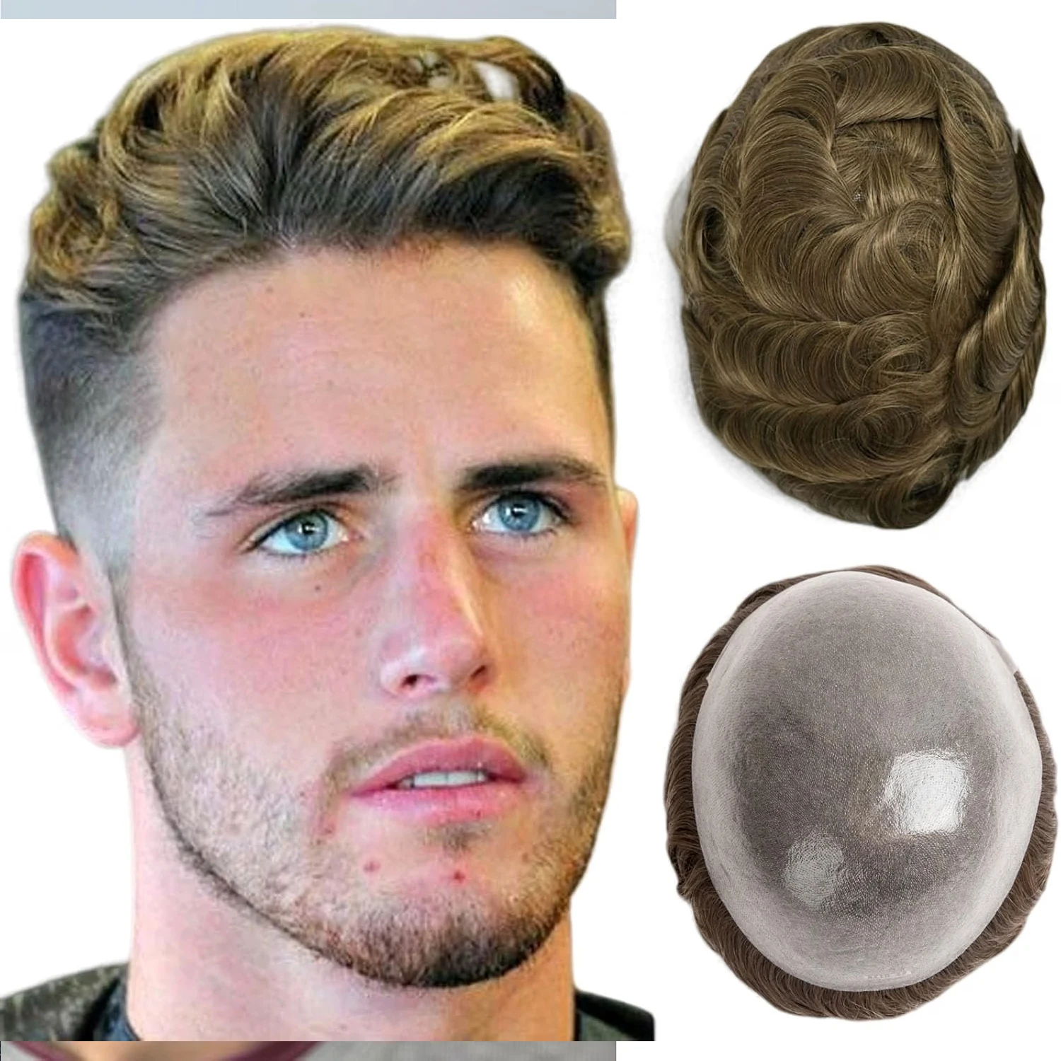 Seraphicwig Toupee for Men 0.03 Thin Skin Double Knots 100% Human Hair System for men wigs Men's Toupee Durable Men's Toupee Real Hair Base Size 8x10 Inch Human Hair Toupee for Men #18 Light Brown