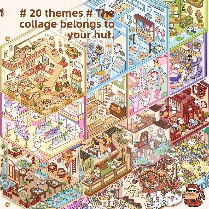 20in1 3D Landscape Sticker Collection Book Album Cartoon Scene DIY Toy Game Festival Birthday Gift for Kid Girl Child