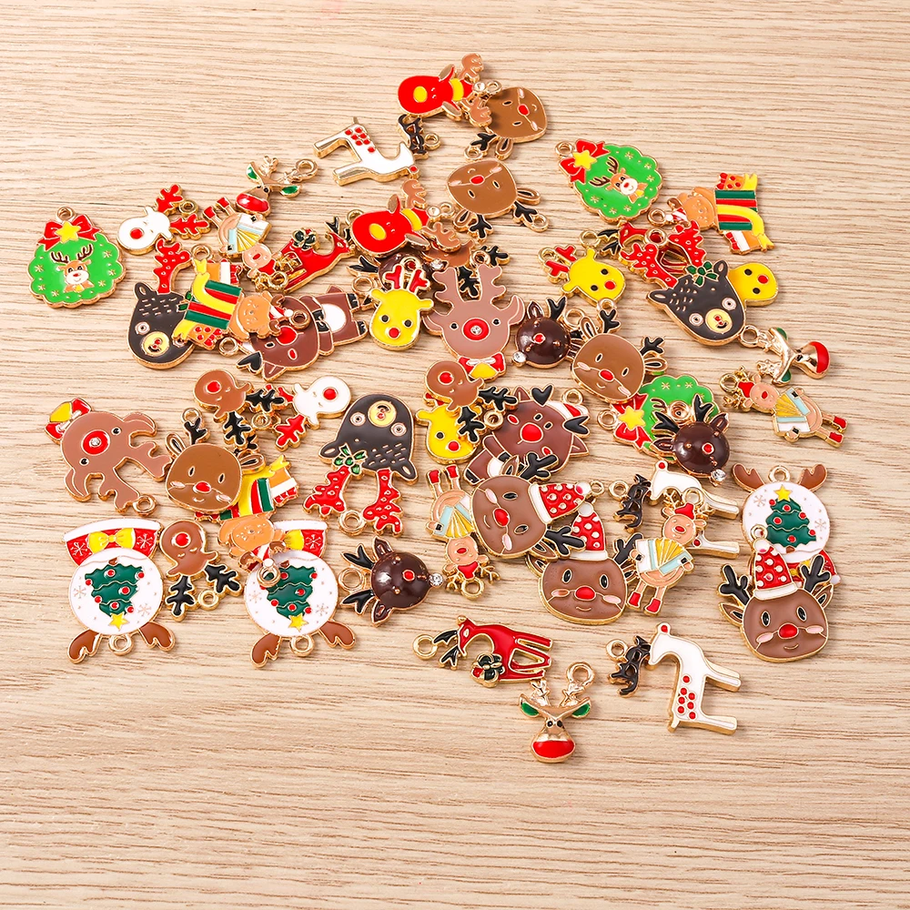Tusember 20pcs Cute Enamel Christmas Deer Charms Elk Pendants for Jewelry Making Earrings Necklace Handmade Accessories Supply